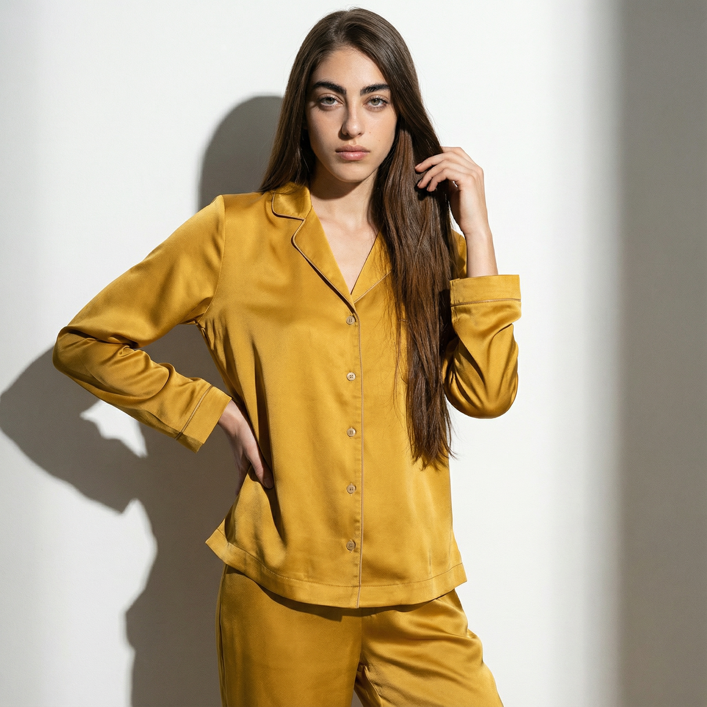 Warm Autumn Silk Pajama Shirt in Goldenrod | Seasonal Color Analysis