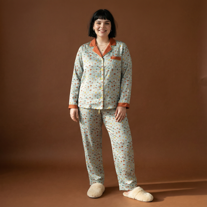 Mushroom Silk Pajama Shirt in Odd Garden