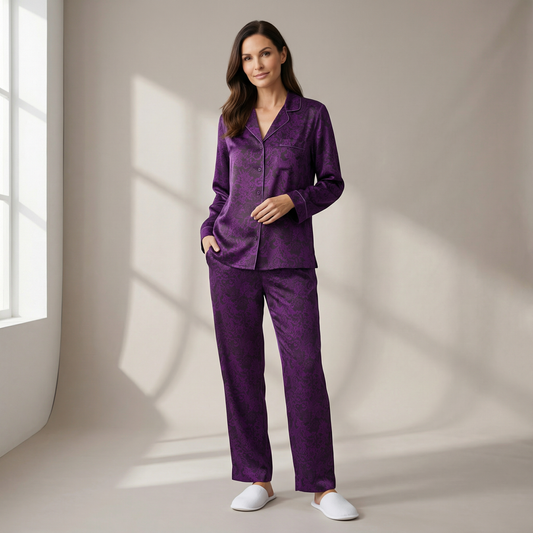 Silk Pajama Top in Merlot Lace