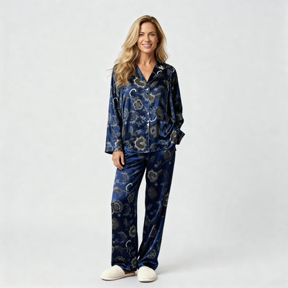 Legacy Lace Silk Pajama Top in Navy