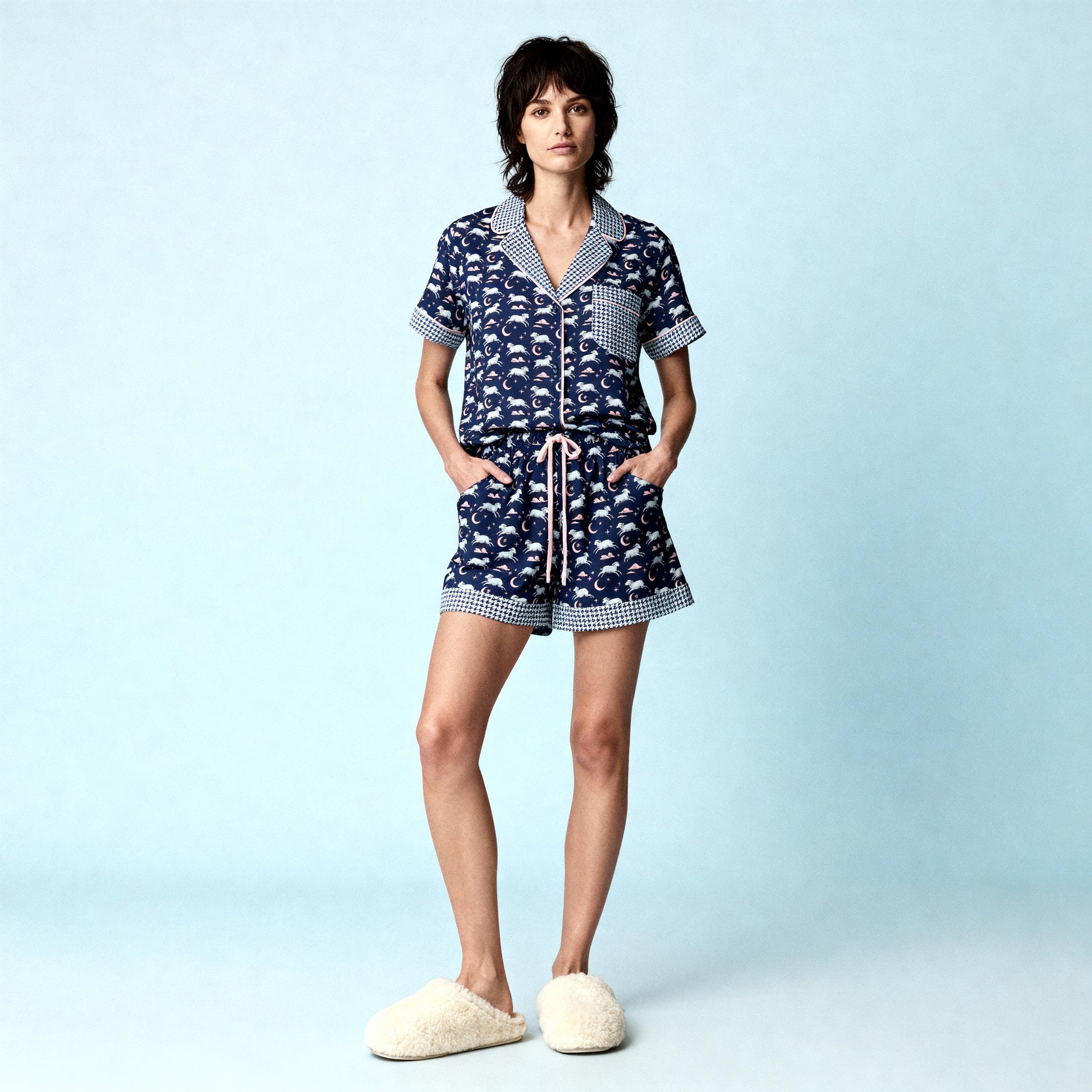 Counting Sheep Flannel PJ Shorts in Midnight Houndstooth