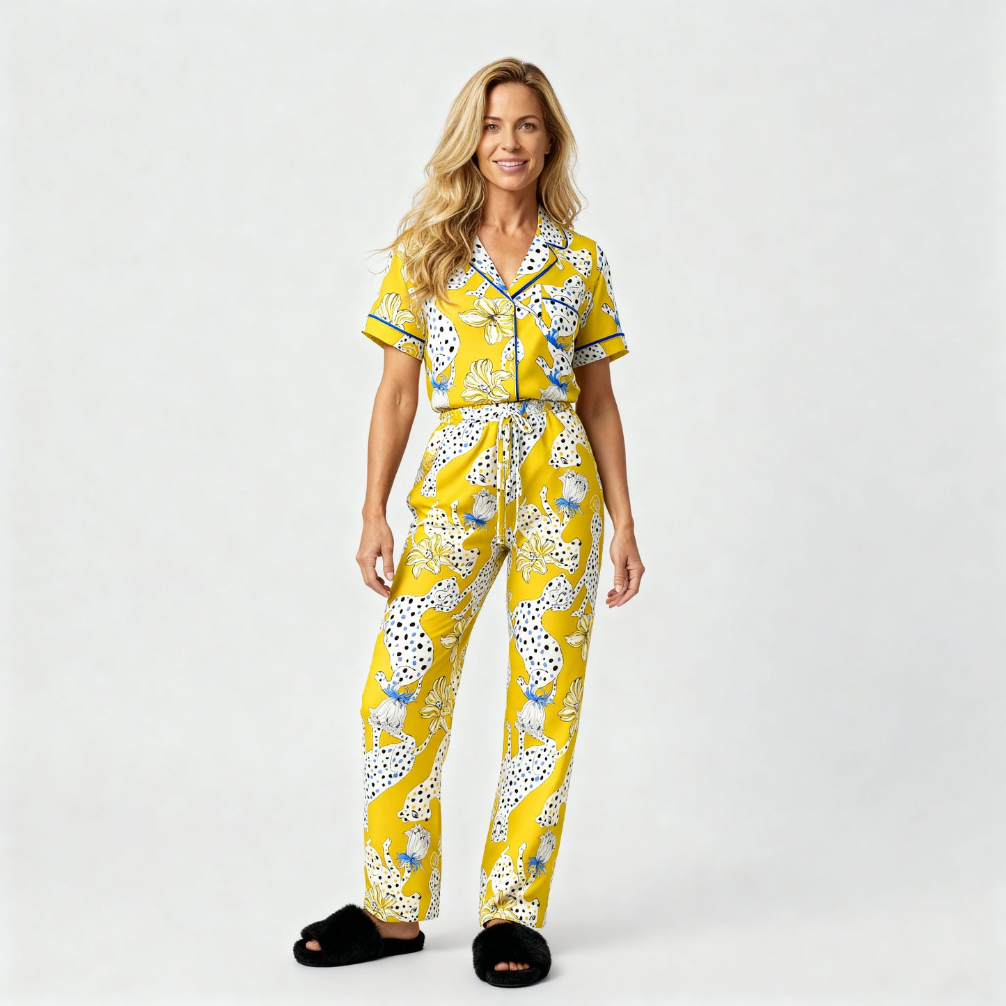 Sketching Summer Silk Short Sleeve PJ Pants in Yellow