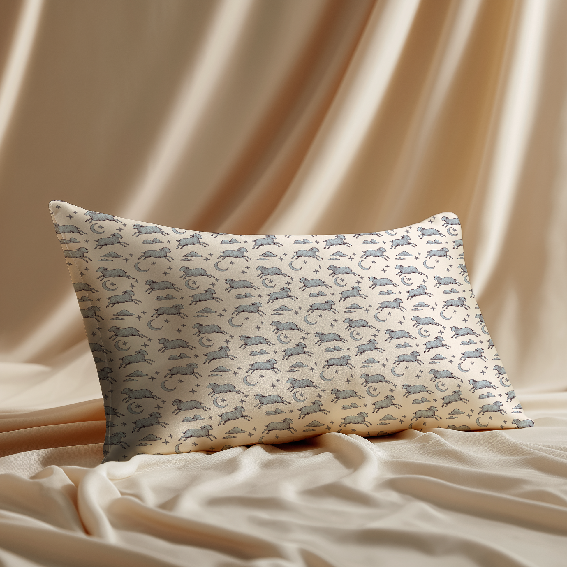 Counting Sheep Silk Pillowcase in Moonbeam