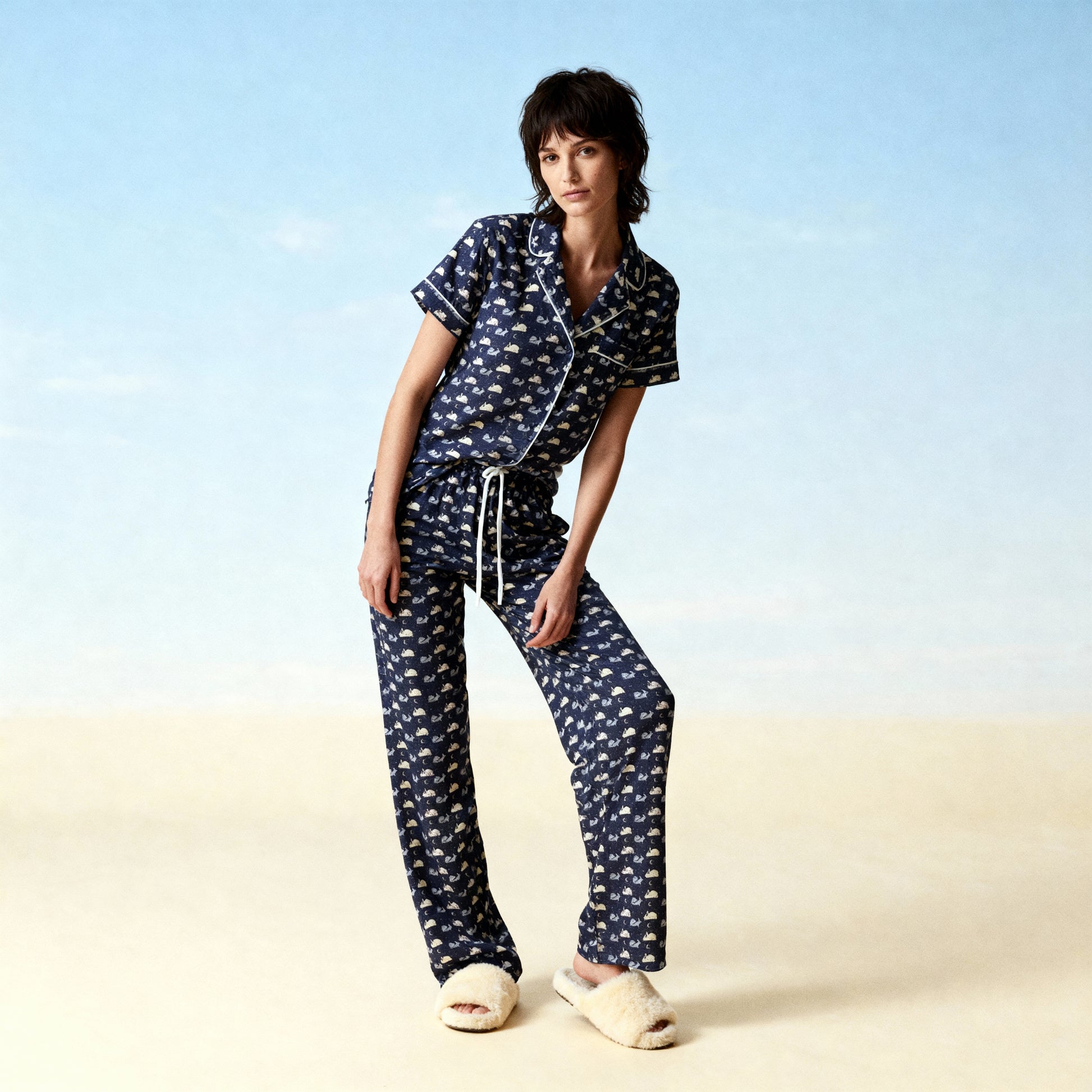 Like Rabbits Silk Short Sleeve Pajama Top in Midnight