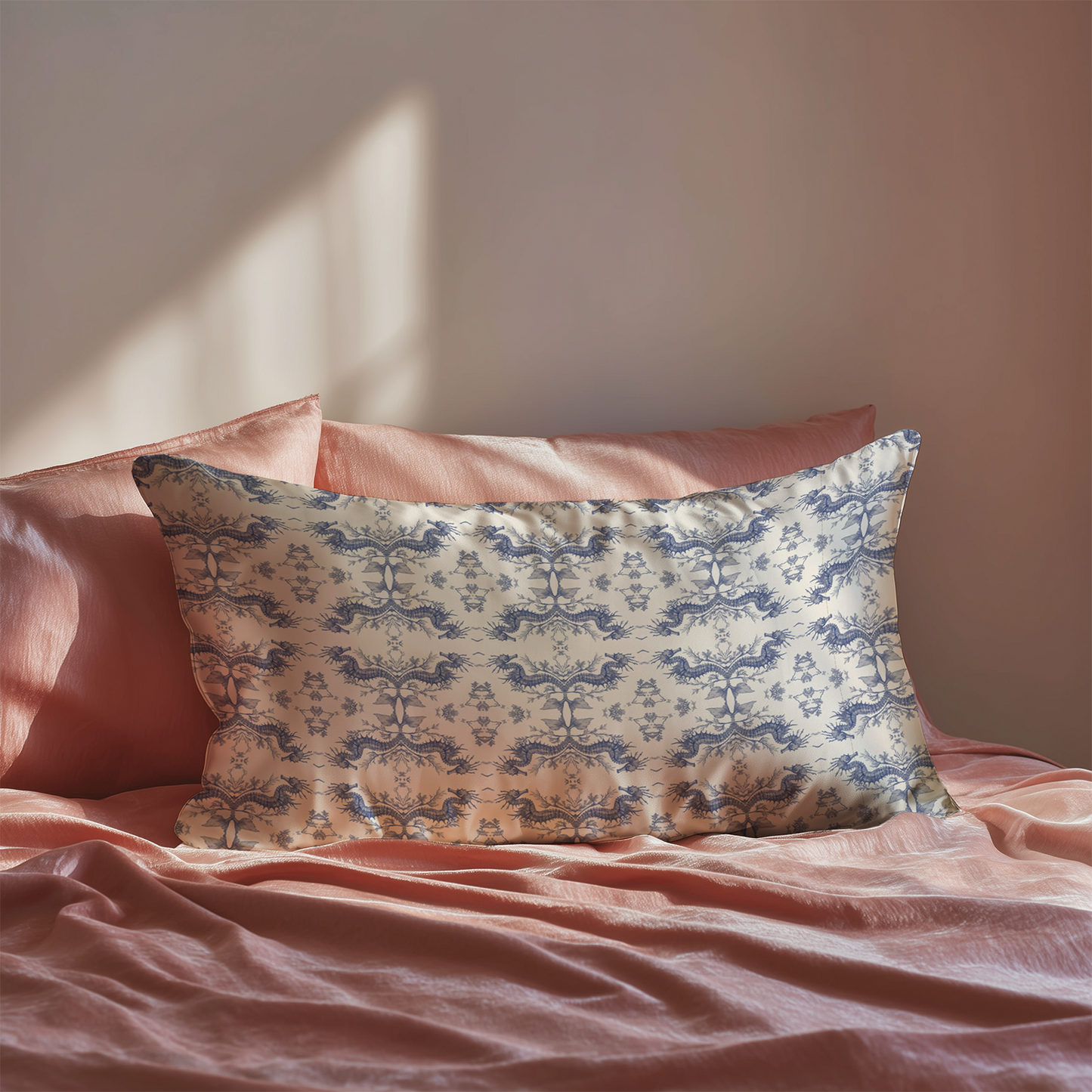 Seahorse Toile Silk Pillowcase in Classic