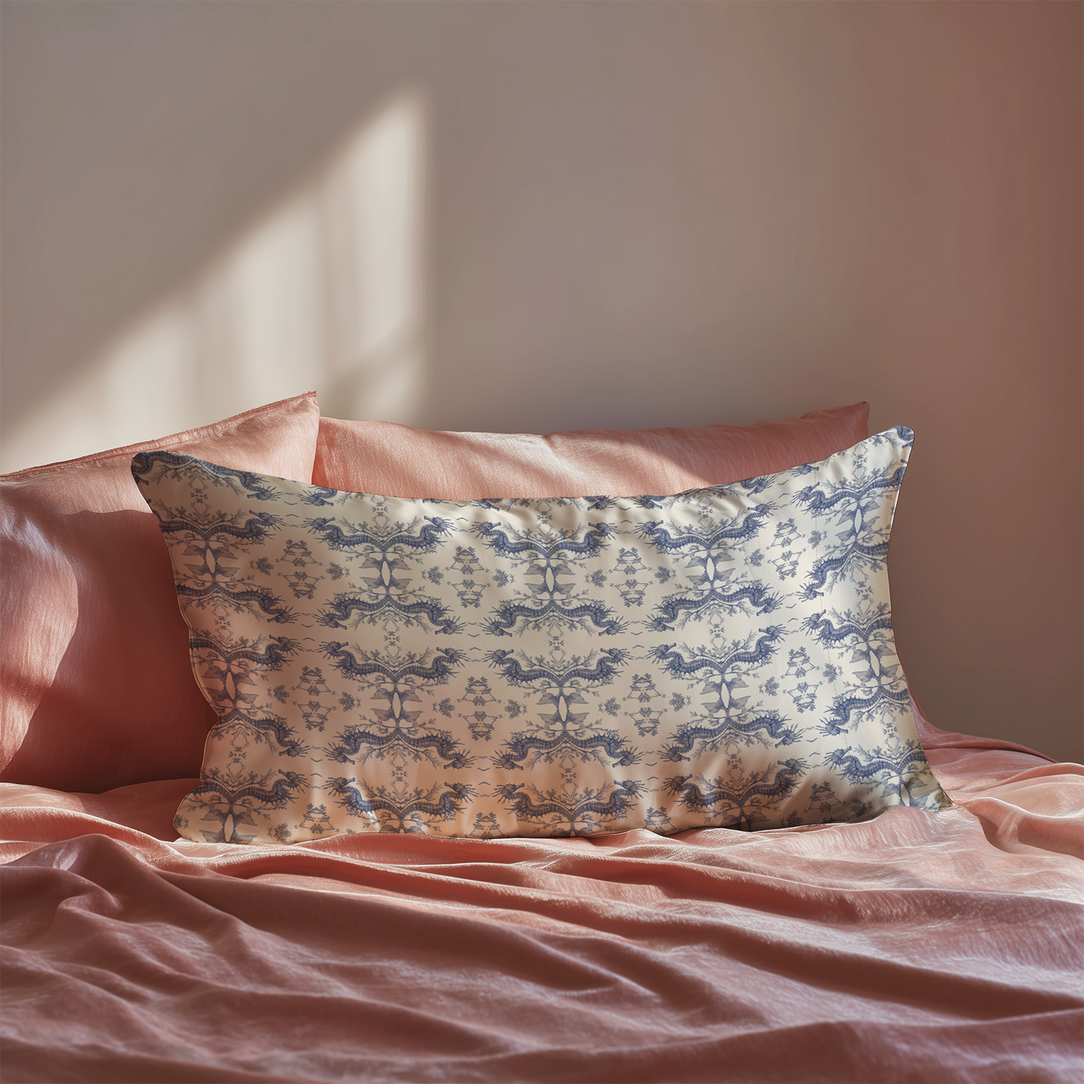 Seahorse Toile Silk Pillowcase in Classic