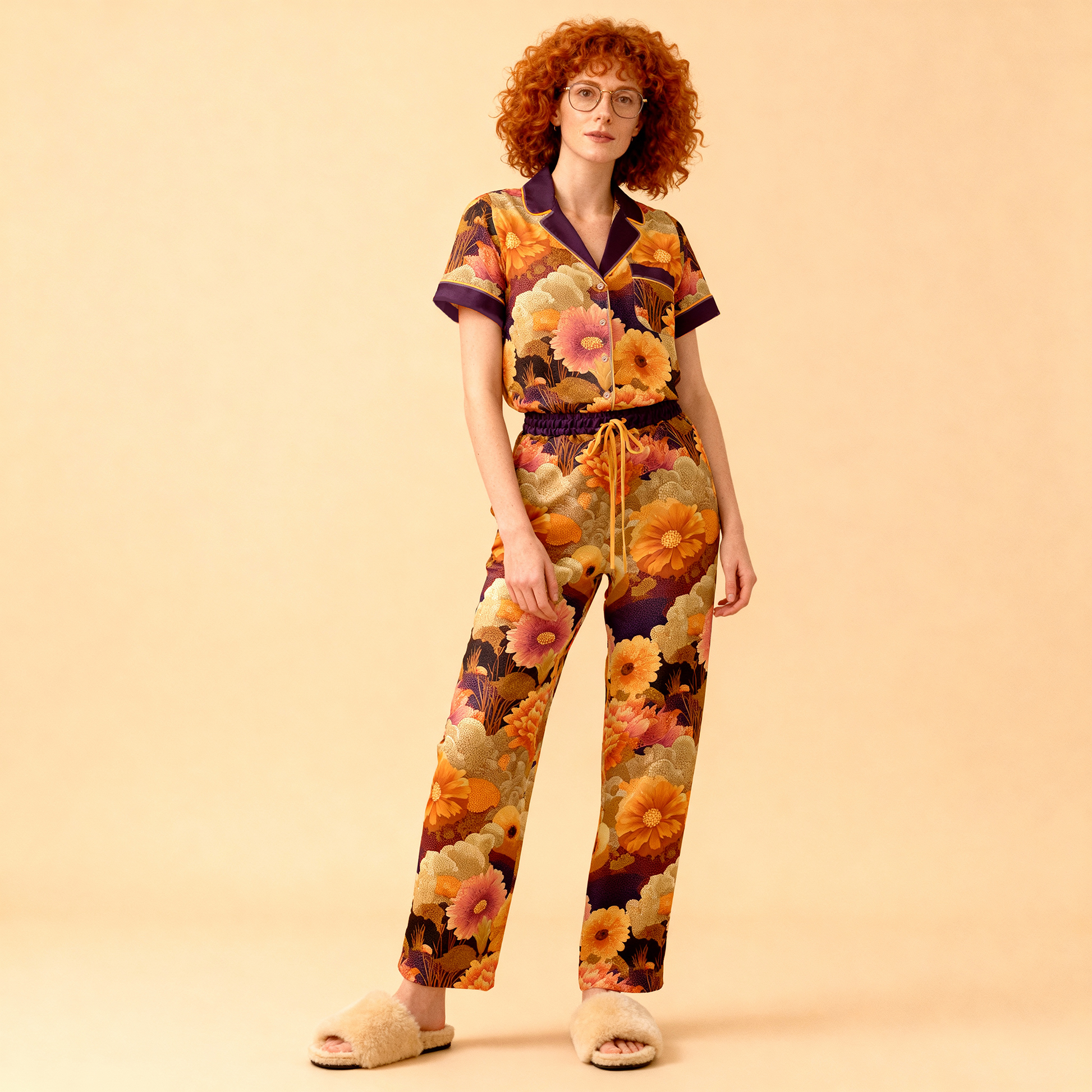 Carnation Silk Pajama Pants in Fall Harvest