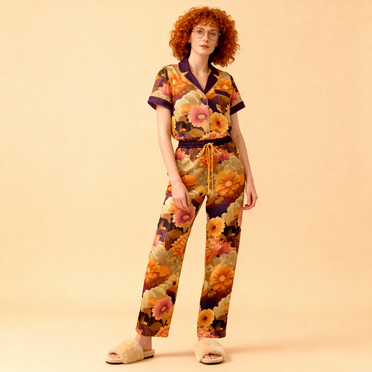 Carnation Silk Pajama Pants in Fall Harvest