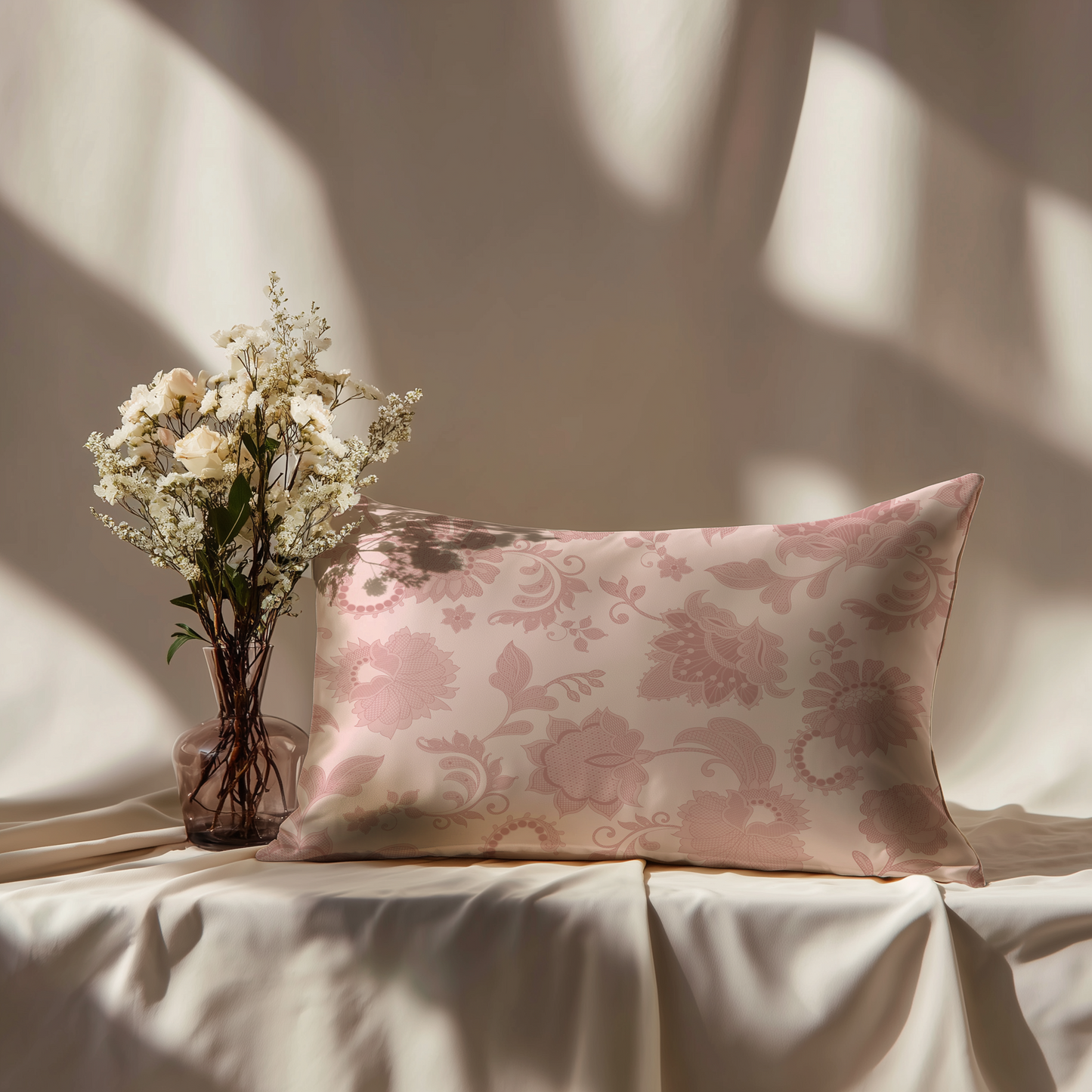 Legacy Lace Silk Pillowcase in Dusty Rose