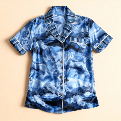 Dawn Silk Pajama Top in Blue Whisper