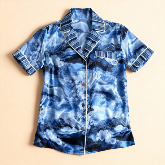 Dawn Silk Pajama Top in Blue Whisper