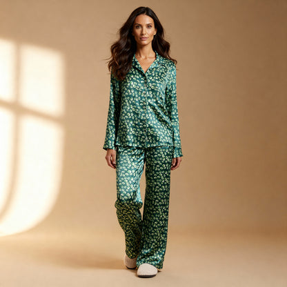 Leopard Silk Pajama Pants in Aventurine