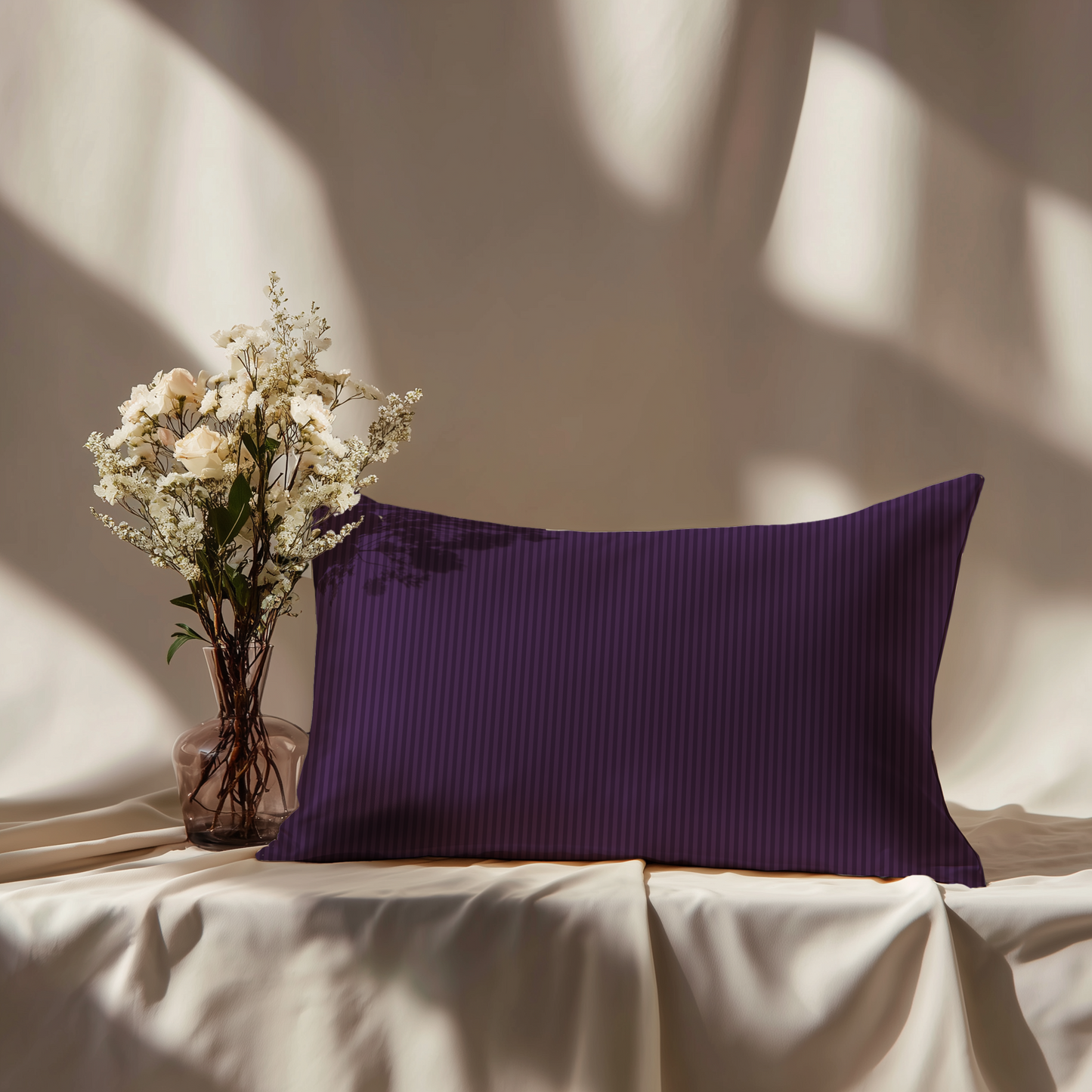 Hotel Stripe Silk Pillowcase in Plum