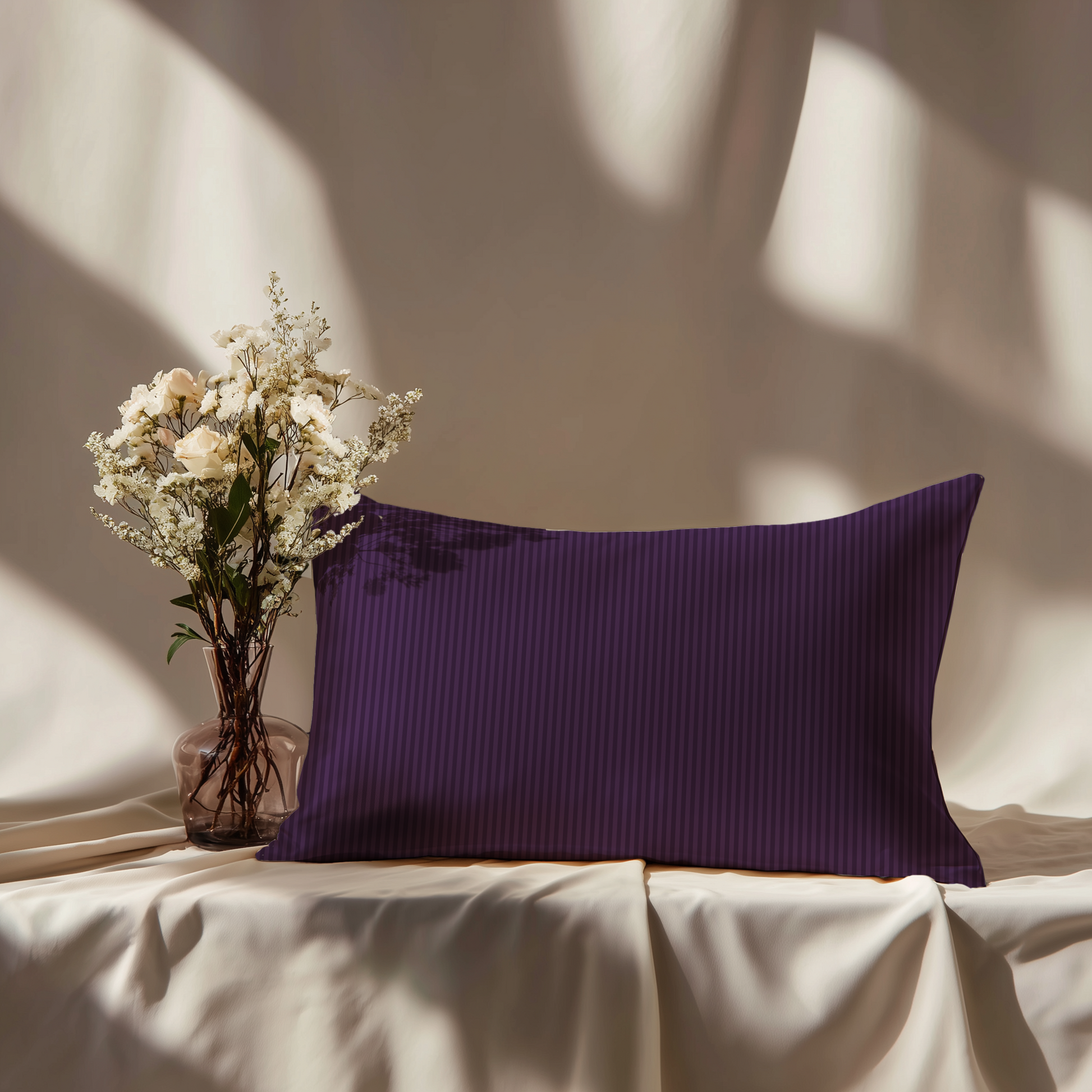 Hotel Stripe Silk Pillowcase in Plum