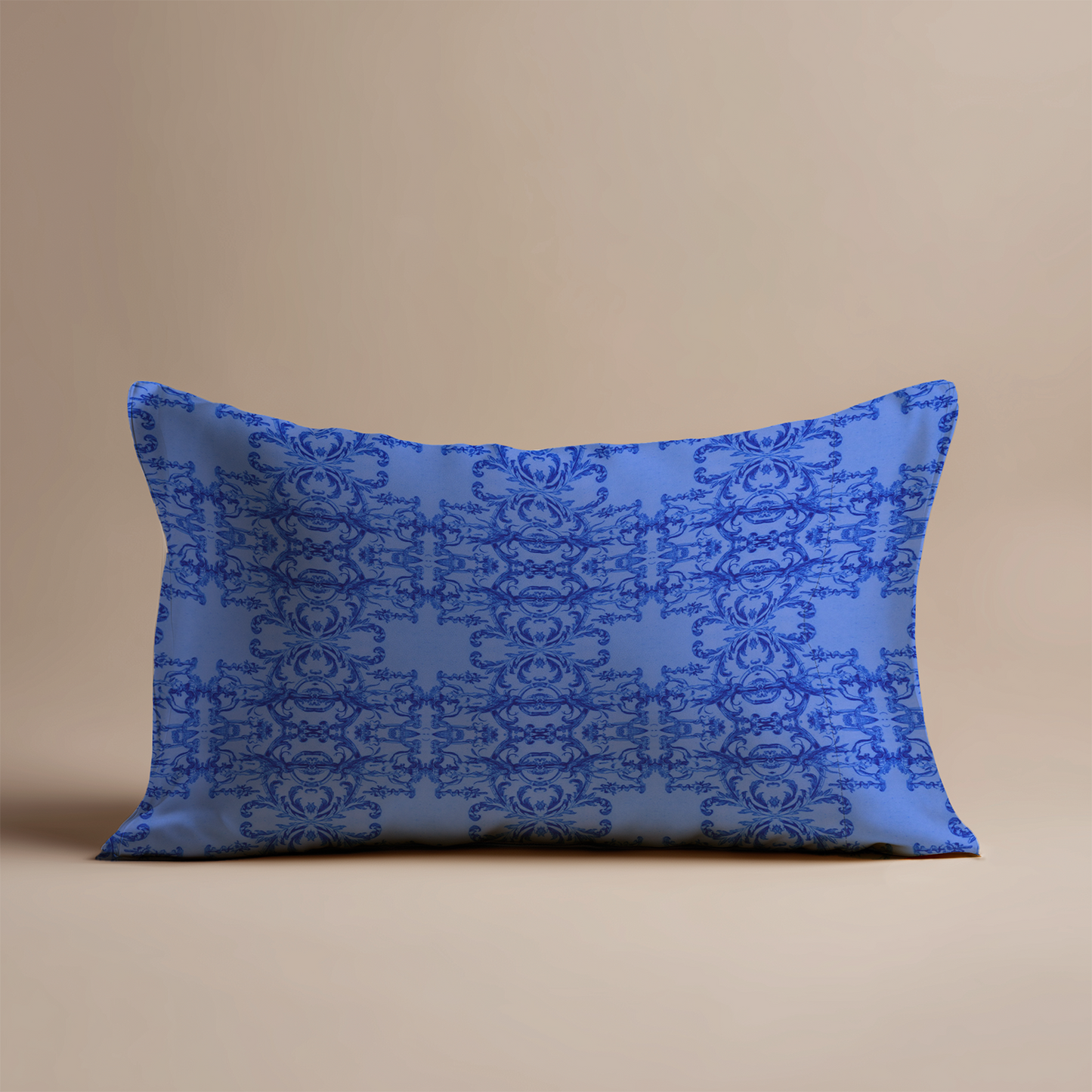 Mermaid Toile Silk Pillowcase in Sapphire