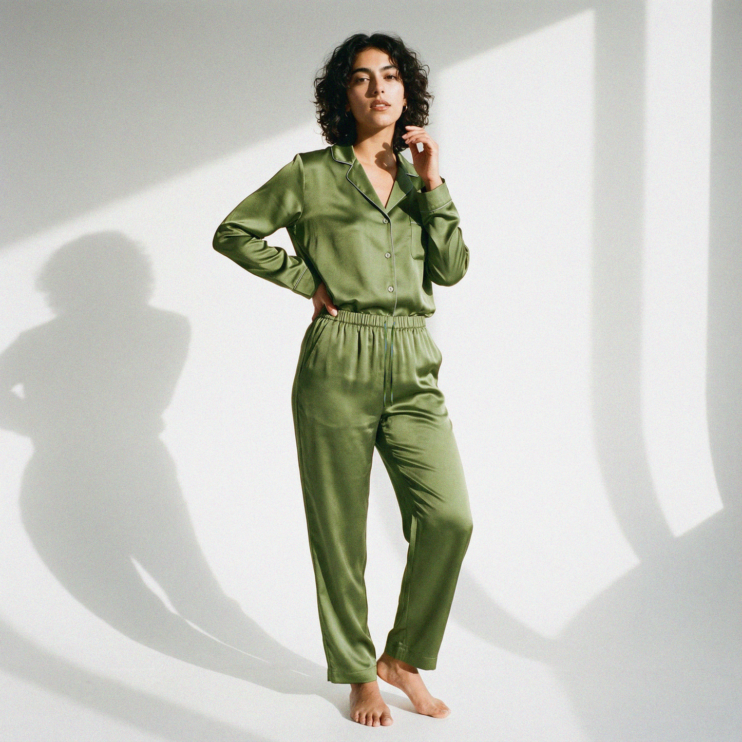 Deep Autumn Silk Pajama Shirt in Olive | Seasonal Color Analysis 