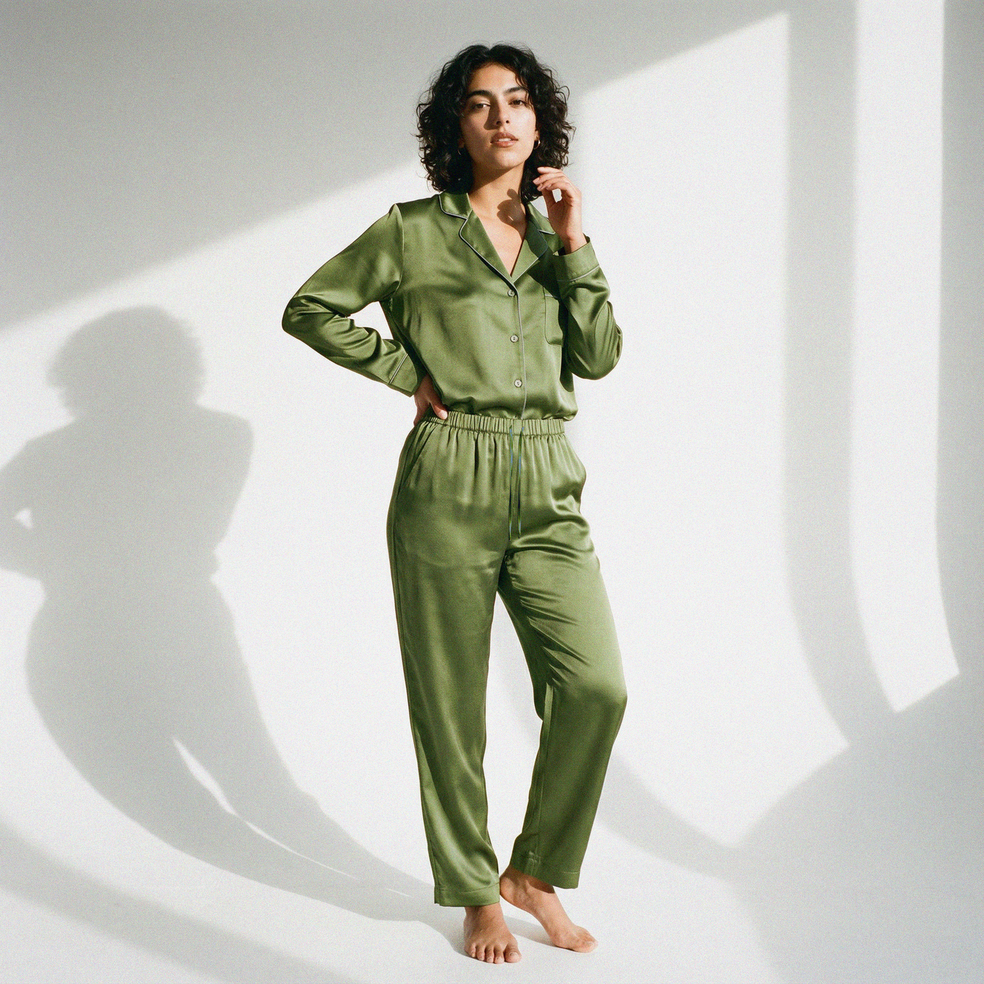 Deep Autumn Silk Pajama Shirt in Olive | Seasonal Color Analysis 