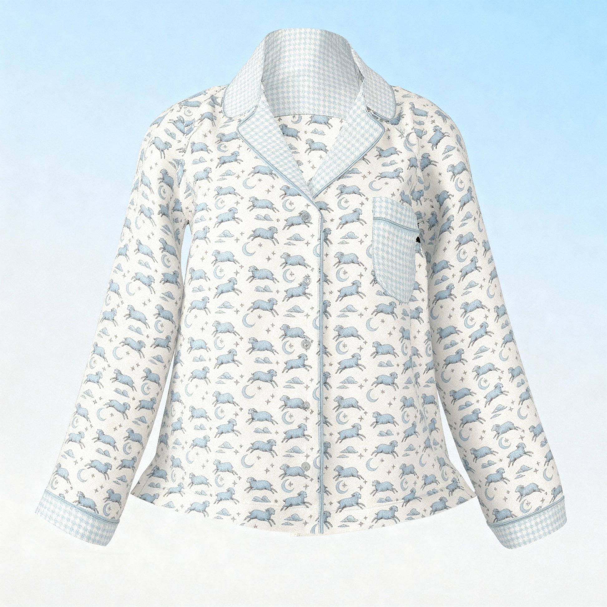 Counting Sheep Flannel Pajama Top in Moonbeam Houndstooth