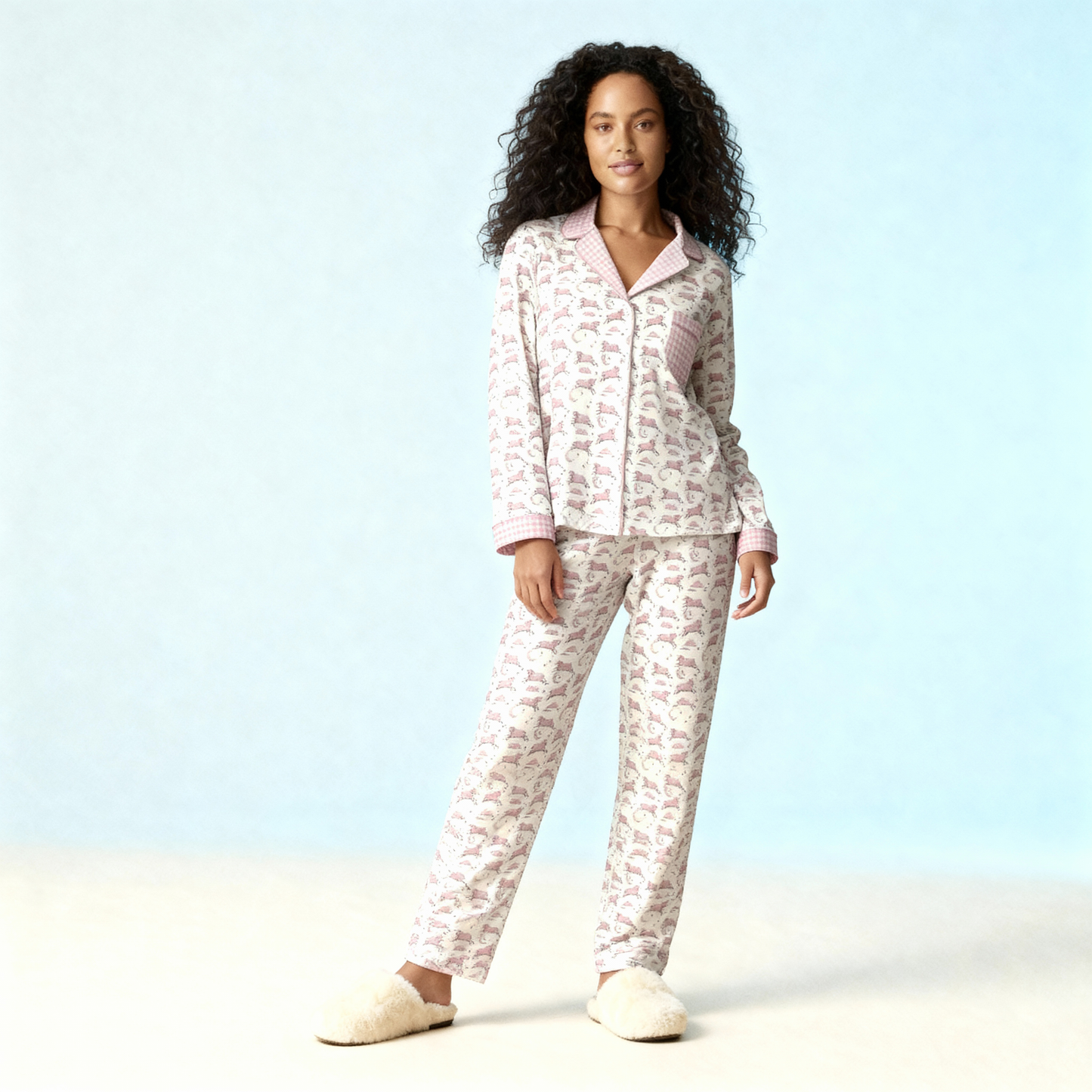 Counting Sheep Flannel Pajama Top in Strawberry Moon Houndstooth