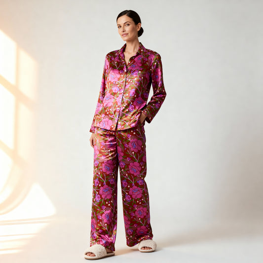 Homegrown Love Silk Pajama Top in Carnation