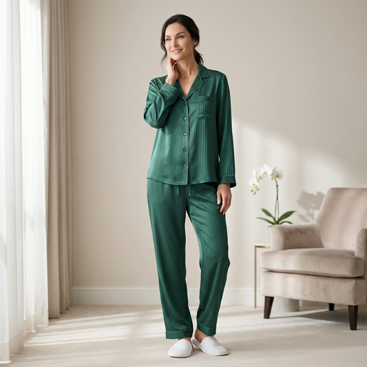 Hotel Stripe Silk Pajama Top in Aventurine