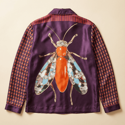 The Entomologist's Garden Silk Pajama Shirt in Jeweled