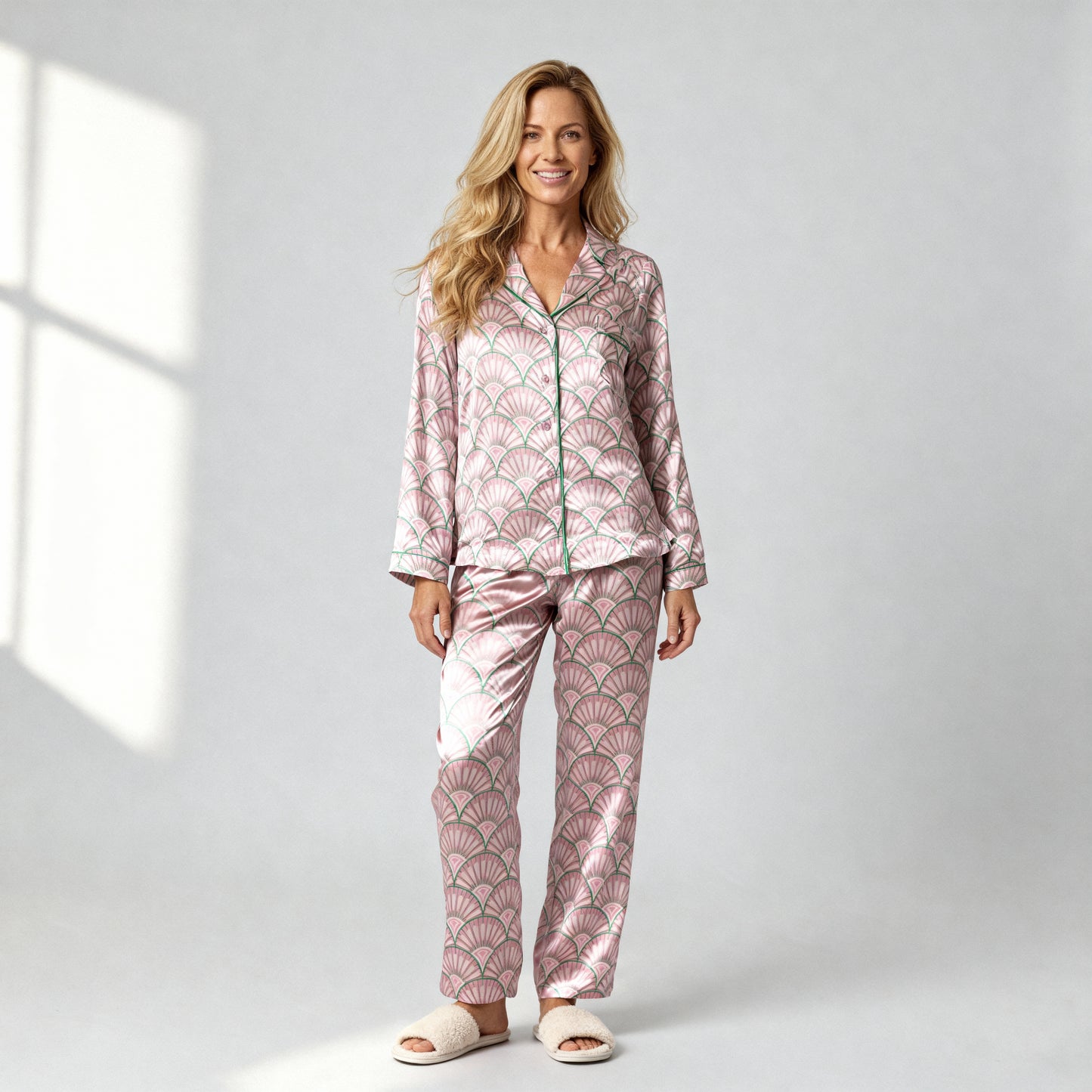 Art Deco Silk Pajama Pants in Bubble Pink