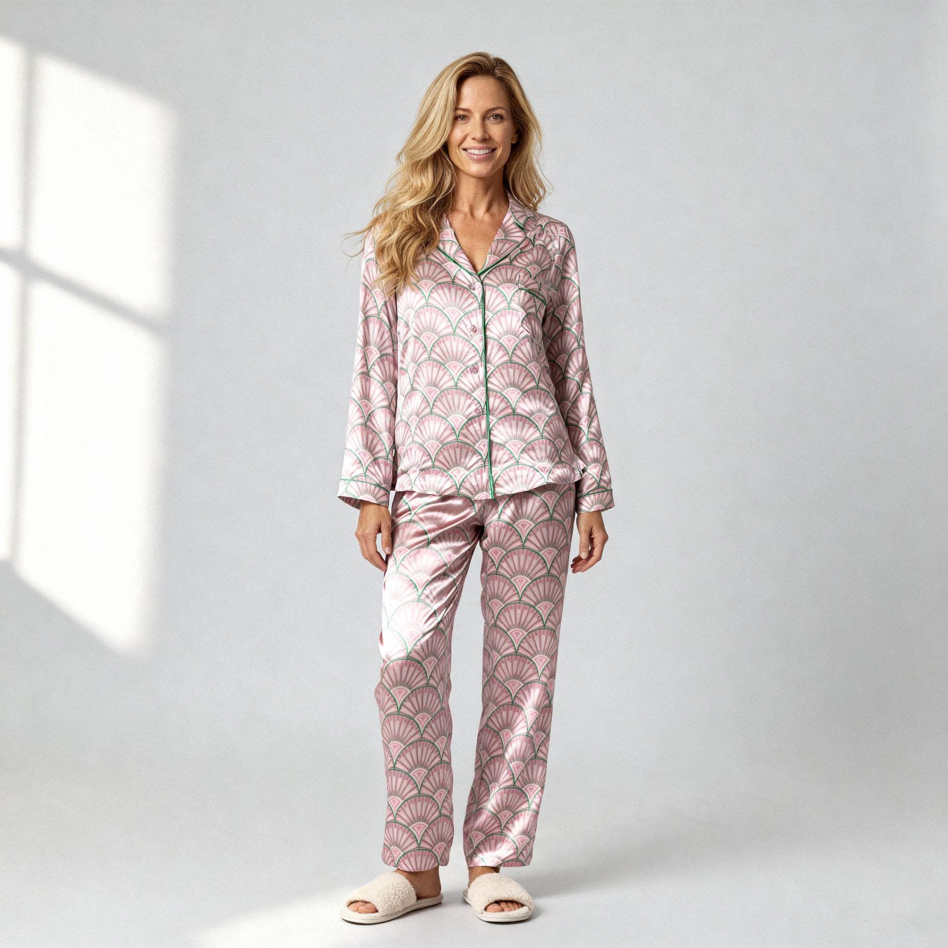 Art Deco Silk Pajama Pants in Bubble Pink