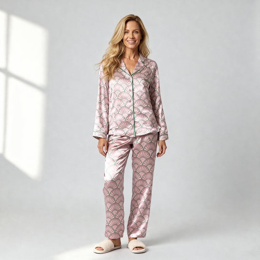 Art Deco Silk Pajama Pants in Bubble Pink