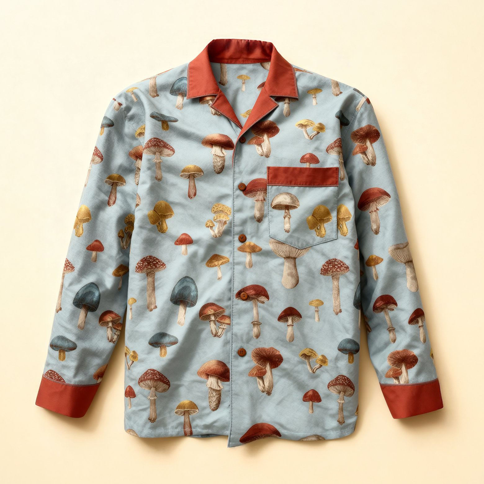 Mr Mushroom Men's Pajama Top in Mint Fungus