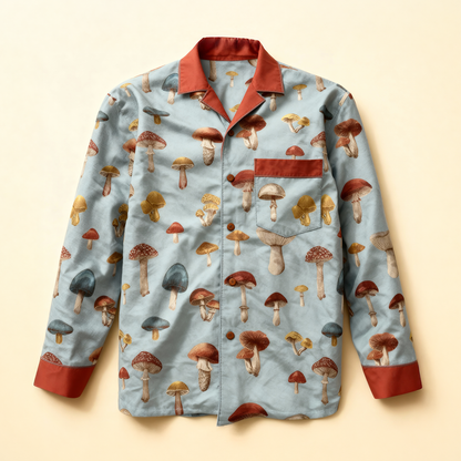 Mr Mushroom Men's Pajama Top in Mint Fungus