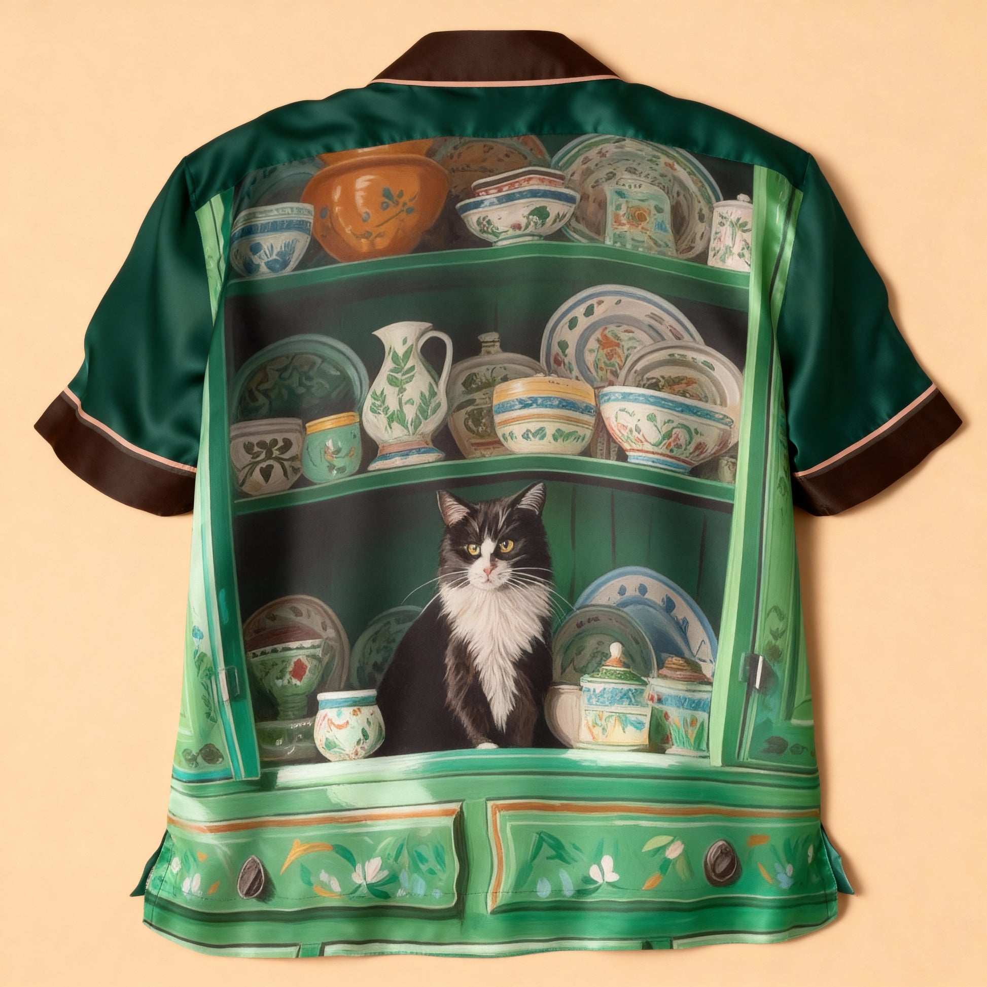 The Cabinet of Curiosities Silk Pajama Top in Kitty Lux