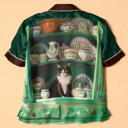 The Cabinet of Curiosities Silk Pajama Top in Kitty Lux