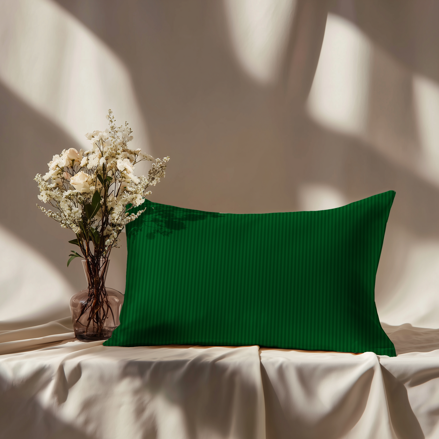 Hotel Stripe Silk Pillowcase in Evergreen