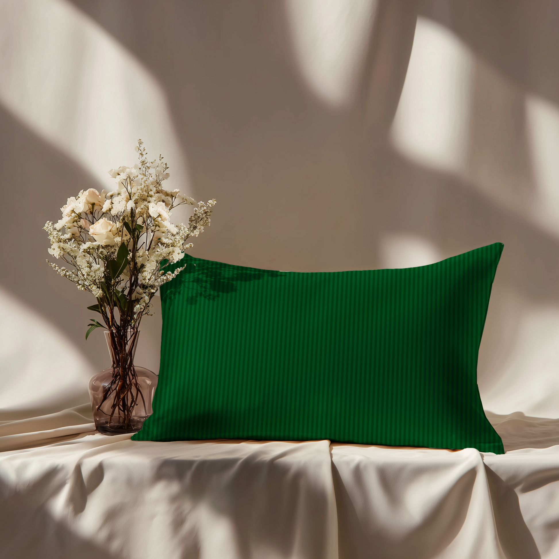 Hotel Stripe Silk Pillowcase in Evergreen