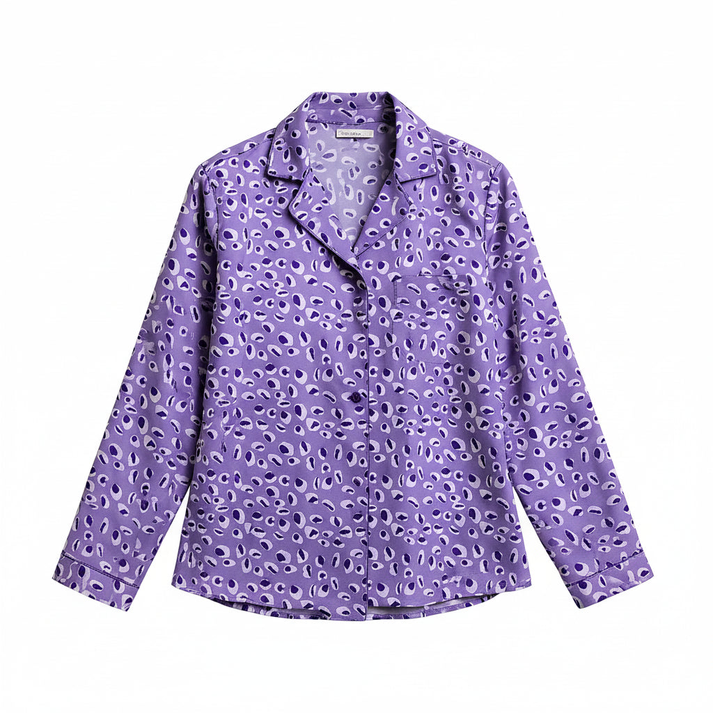Leopard Silk Pajama Top in Dreamy Purple