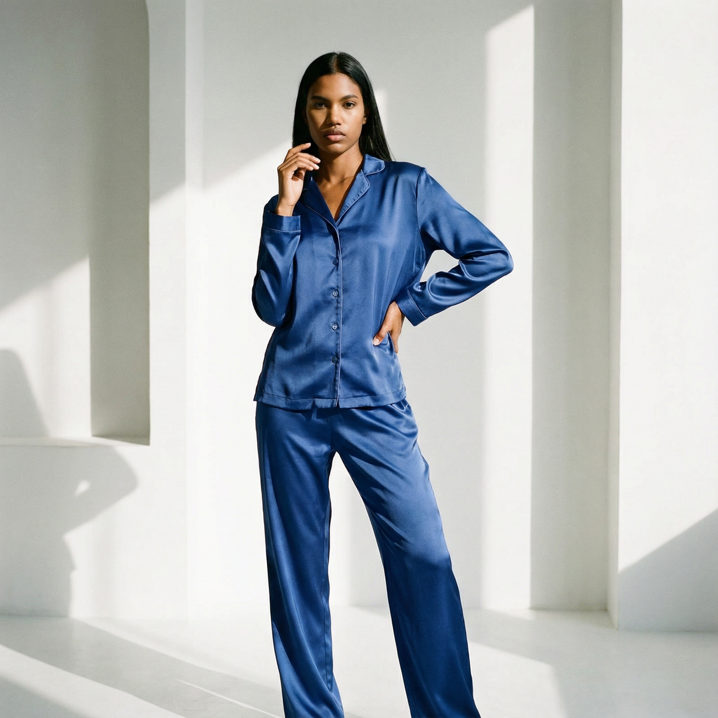 Deep Autumn Silk Pajama Pants in Midnight Navy | Seasonal Color Analysis