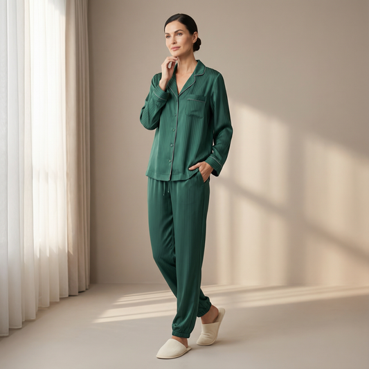 Hotel Stripe Silk Pajama Pants in Aventurine