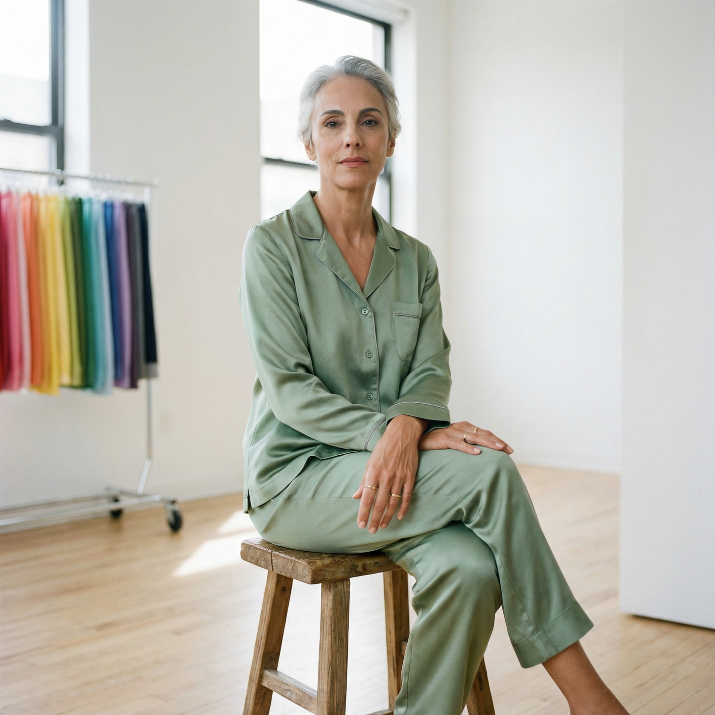 Soft Summer Silk Pajama Pants in Sea Green | Seasonal Color Analysis 