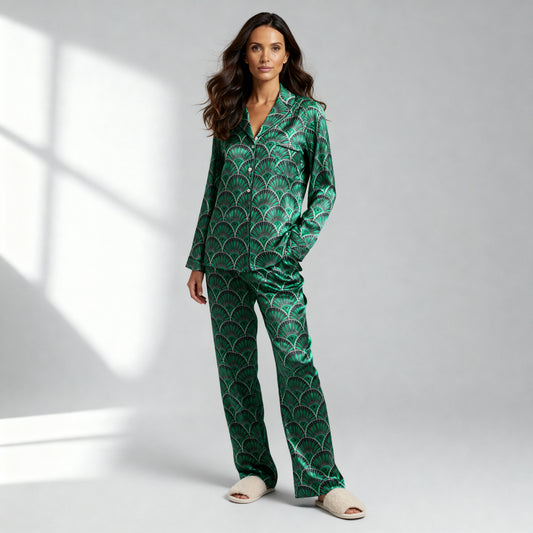 Art Deco Silk Pajama Pants in Witching Hour