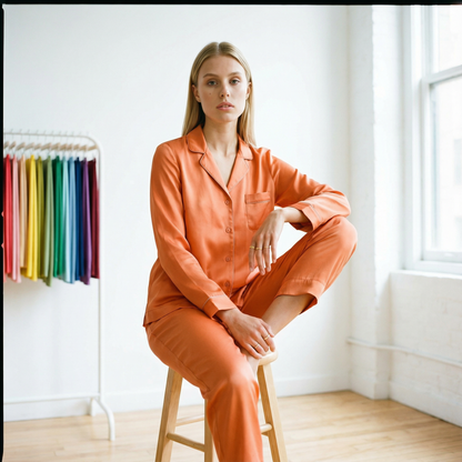 Warm Spring Silk Pajama Shirt in Vivid Coral | Seasonal Color Analysis 