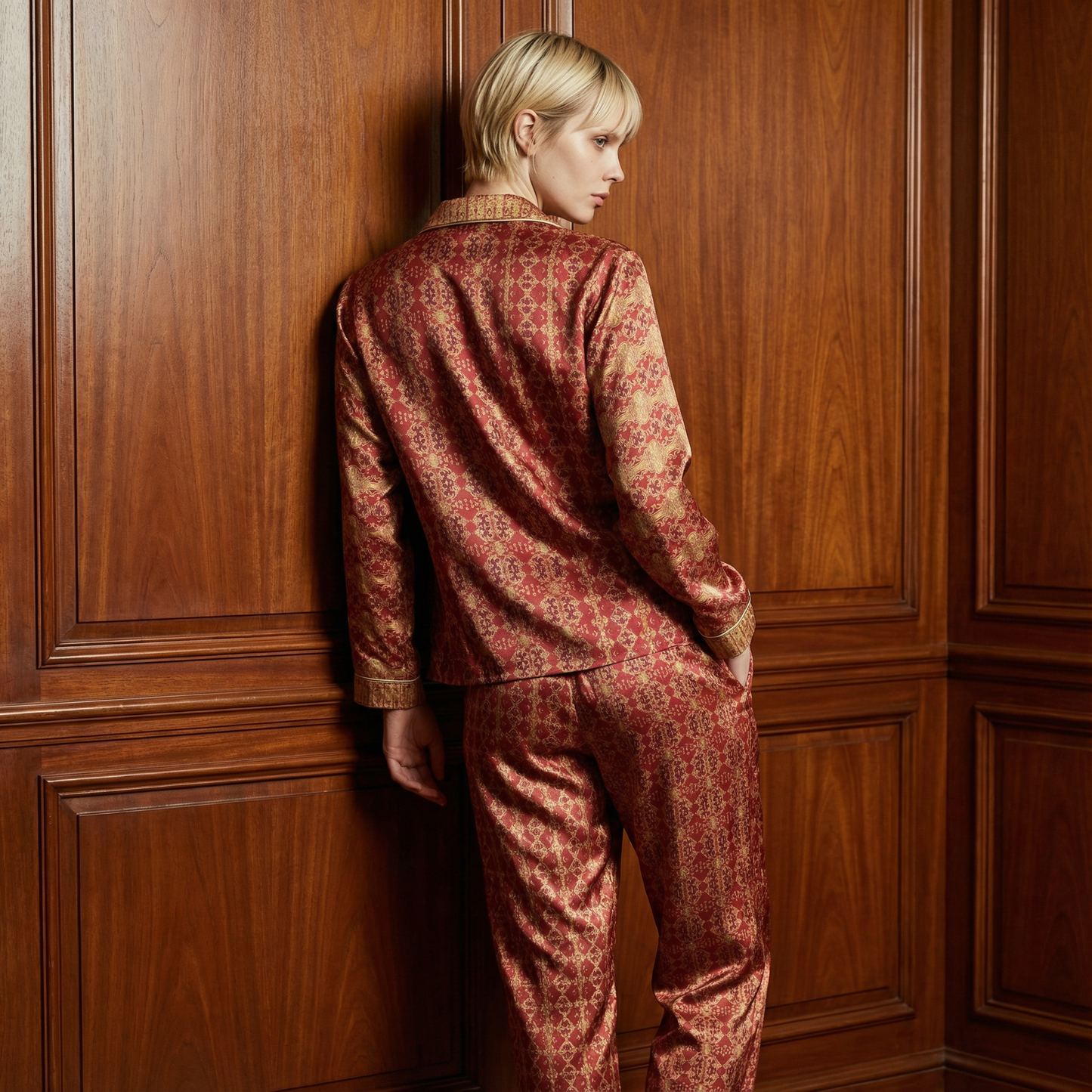 Palazzo Rosso Silk Pajama Pants in Revival