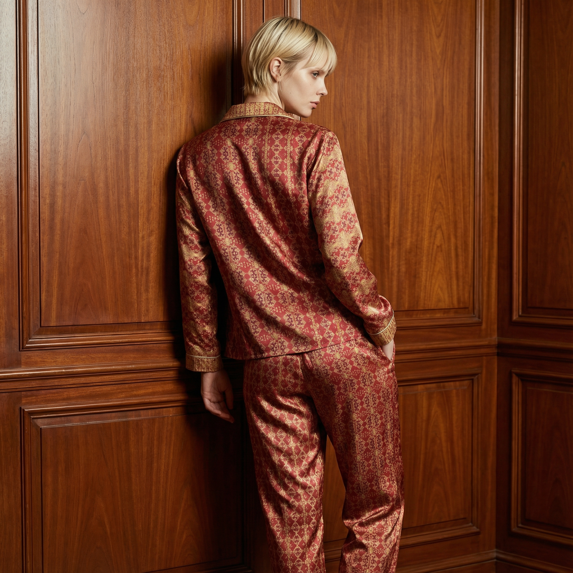 Palazzo Rosso Silk Pajama Pants in Revival