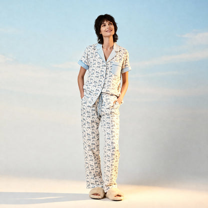 Counting Sheep Flannel Short Sleeve PJ Top in Moonbeam Houndstooth