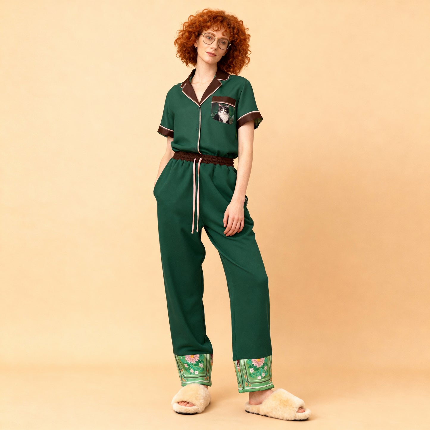 The Cabinet of Curiosities Silk Pajama Pants in Kitty Lux