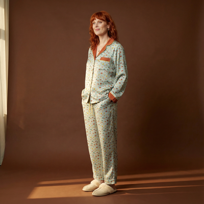 Mushroom Silk Pajama Pants in Odd Garden
