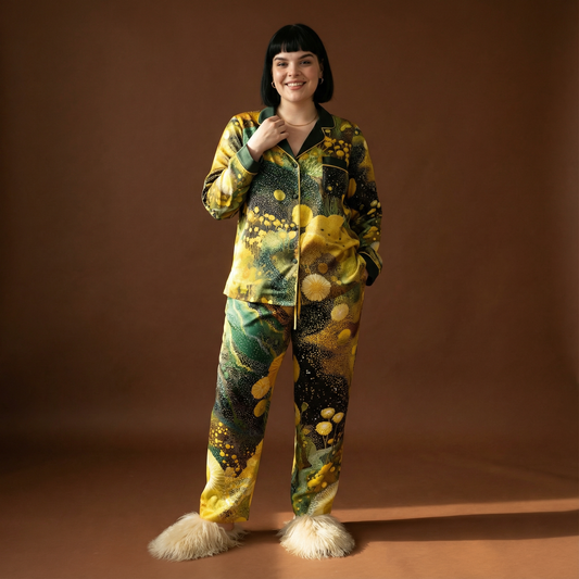 Zinnia Arcadia Silk Pajama Shirt in Idyllic Night