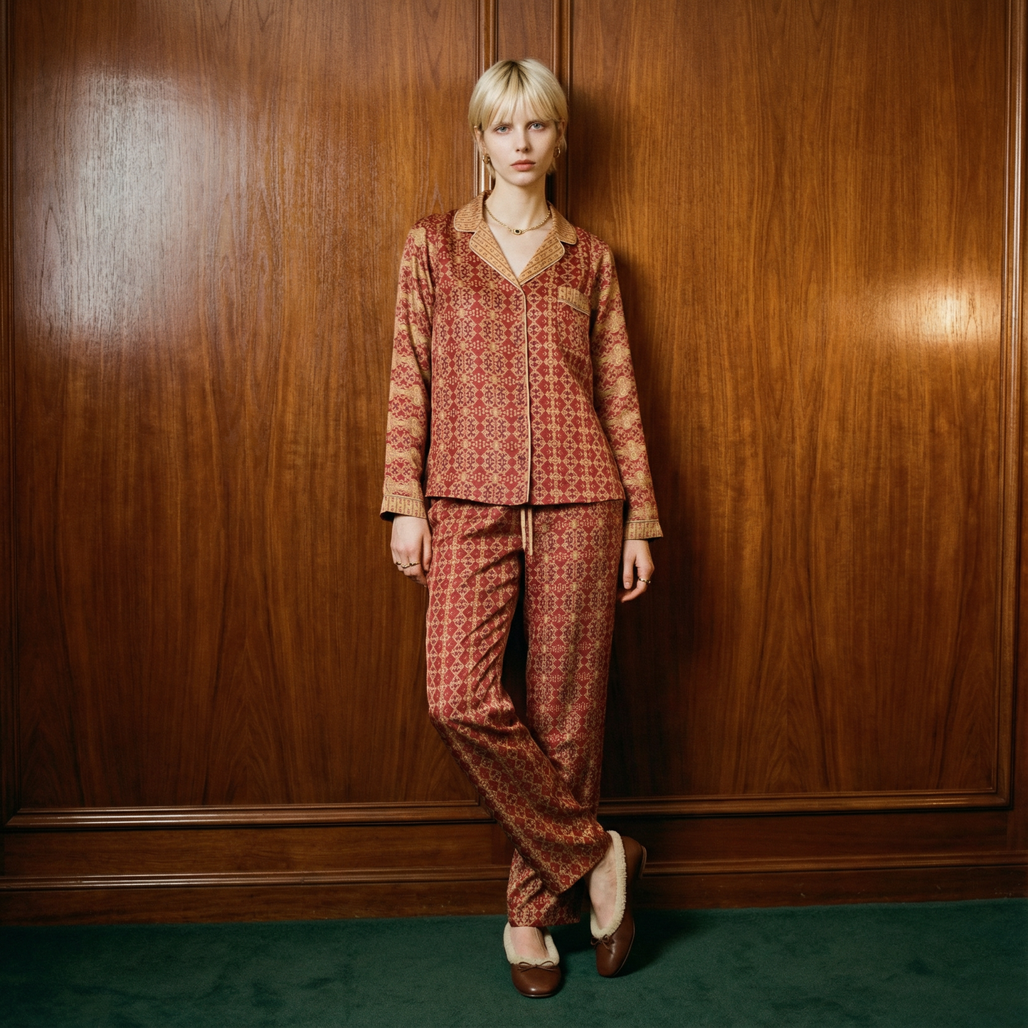 Palazzo Rosso Silk Pajama Shirt in Revival