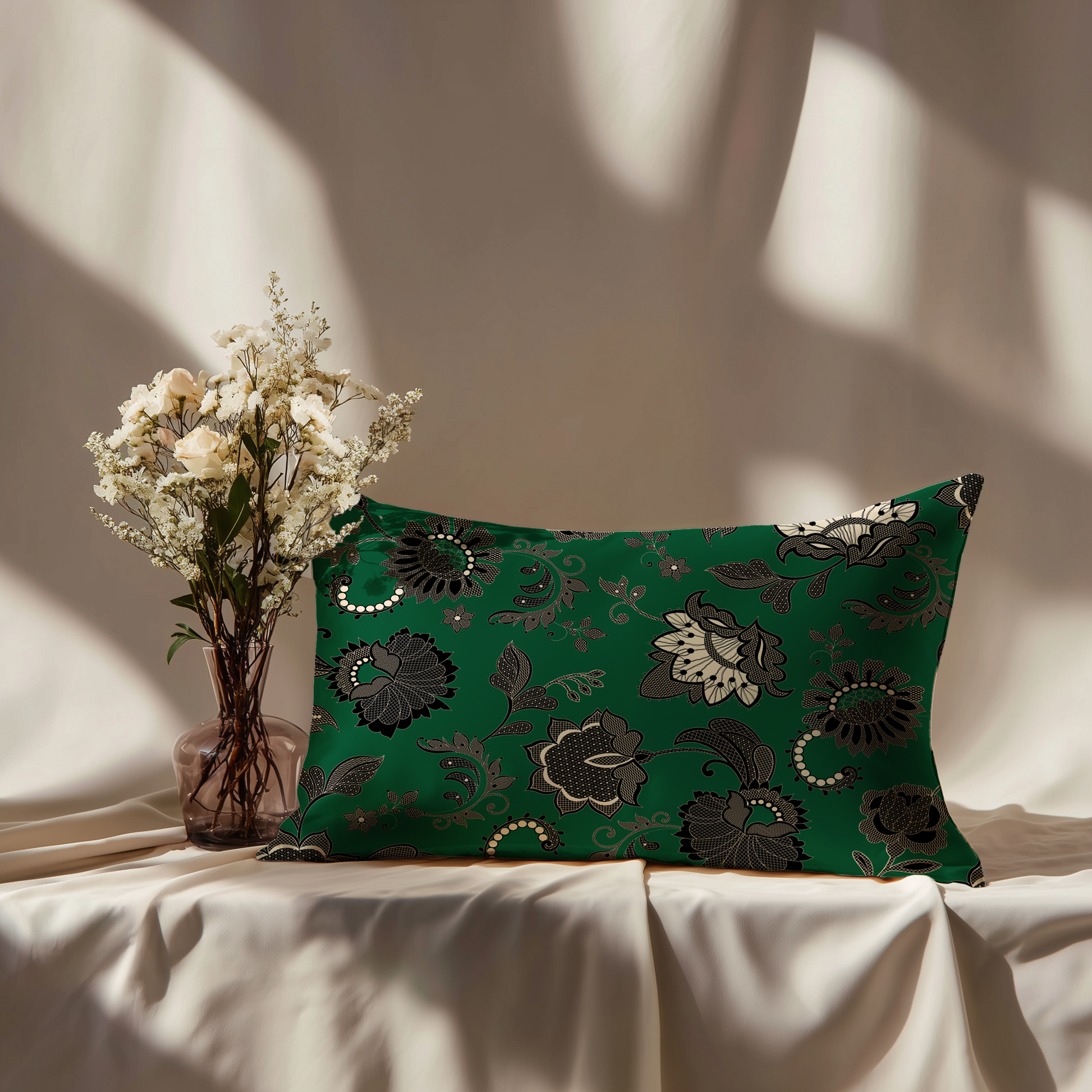Legacy Lace Silk Pillowcase in Evergreen