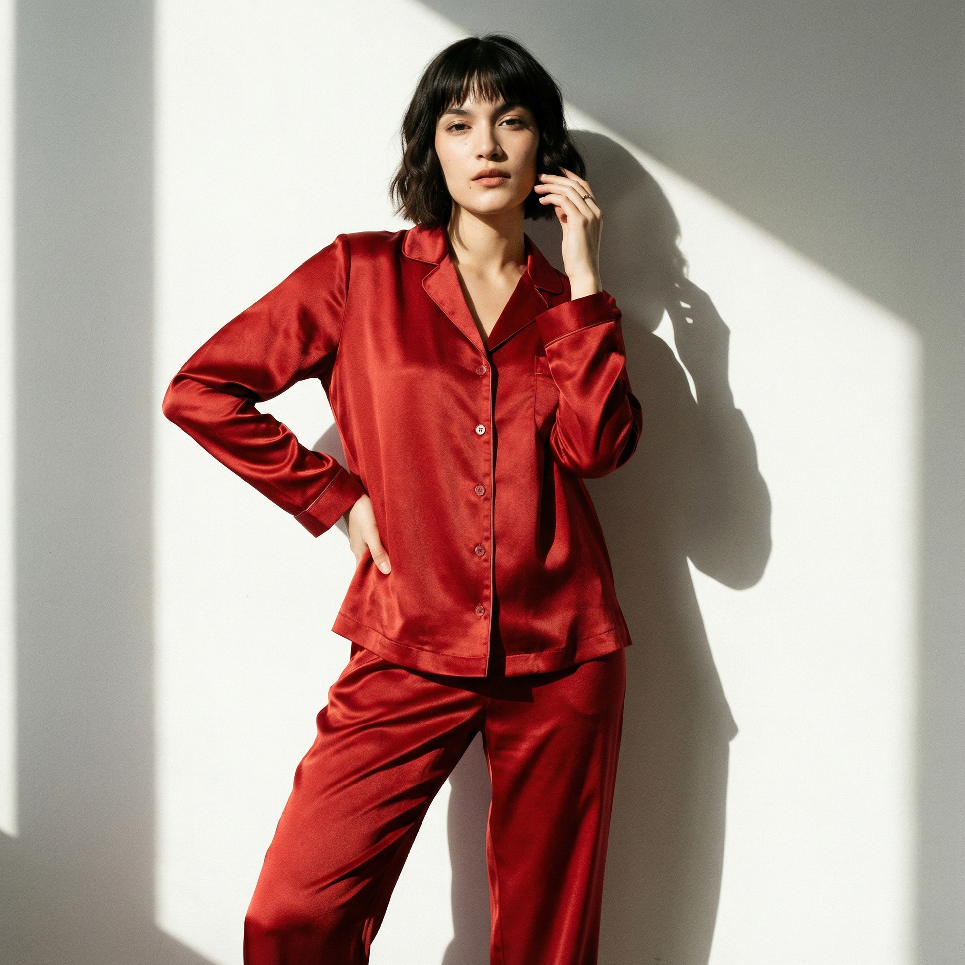 Deep Winter Silk Pajama Pants in Rich Pomegranate | Seasonal Color Analysis